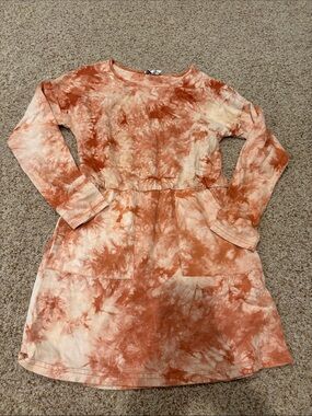Cotton On Girls Tie-Dye Long Sleeve Dress - Rust & Cream